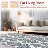 Ultra Soft Area Rug, Non Slip, Stain Resistant, Washable Area Rugs for Living Room, Bedroom, Natural Gray Damask Runner for Farmhouse Entryway(Blue)