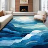 Ultra Soft Area Rug, Non Slip, Stain Resistant, Washable Area Rugs for Living Room, Bedroom, Ombre Stripes, Blue White Patterned, Fluid Art(Blue)