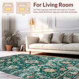 Ultra Soft Area Rug, Non Slip, Stain Resistant, Washable Area Rugs for Living Room, Bedroom, Vintage Floral Boho Charm(Green)