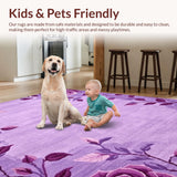 Ultra Soft Area Rug, Non Slip, Stain Resistant, Washable Area Rugs for Living Room, Bedroom, Vibrant Cozy Botanical Touch(Purple)
