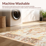 Ultra Soft Area Rug, Non Slip, Stain Resistant, Washable Area Rugs for Living Room, Bedroom, Modern Boho Area with Artistic Medallion and Geometric Harmony(Ivory)