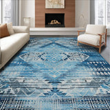 Ultra Soft Area Rug, Non Slip, Stain Resistant, Washable Area Rugs for Living Room, Bedroom, Rustic Neutral Tiled Arrangement(Blue)
