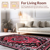 Ultra Soft Area Rug, Non Slip, Stain Resistant, Washable Area Rugs for Living Room, Bedroom, Vibrant Retro Ogee Style Rug(Red)