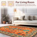 Ultra Soft Area Rug, Non Slip, Stain Resistant, Washable Area Rugs for Living Room, Bedroom, Lively Orange Tiled Motif(Orange)