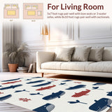 Ultra Soft Area Rug, Non Slip, Stain Resistant, Washable Area Rugs for Living Room, Bedroom, Eclectic Marine Life Design(White)