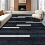 Ultra Soft Area Rug, Non Slip, Stain Resistant, Washable Area Rugs for Living Room, Bedroom, Modern Minimalist Striped Woven Rug With Dramatic Contrast Design(Black)