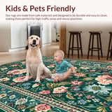 Ultra Soft Area Rug, Non Slip, Stain Resistant, Washable Area Rugs for Living Room, Bedroom, Chic Earthy Botanical Elegance(Green)