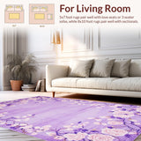 Ultra Soft Area Rug, Non Slip, Stain Resistant, Washable Area Rugs for Living Room, Bedroom, Whimsical Girly Flower Motif(Purple)