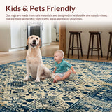 Ultra Soft Area Rug, Non Slip, Stain Resistant, Washable Area Rugs for Living Room, Bedroom, Tan Shibori(Blue)