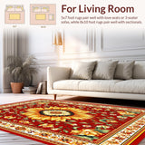 Ultra Soft Area Rug, Non Slip, Stain Resistant, Washable Area Rugs for Living Room, Bedroom, Sunkissed Round Nature Inspired Look(Red)