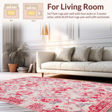 Ultra Soft Area Rug, Non Slip, Stain Resistant, Washable Area Rugs for Living Room, Bedroom, Elegant Vintage Petal Pattern(Pink)