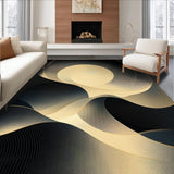 Ultra Soft Area Rug, Non Slip, Stain Resistant, Washable Area Rugs for Living Room, Bedroom, Contemporary Black and Gold Artistic Flow(Gold)