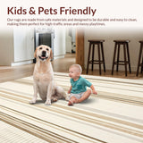 Ultra Soft Area Rug, Non Slip, Stain Resistant, Washable Area Rugs for Living Room, Bedroom, Contemporary Geometric Area Ikat Inspired Beige and Cream Stripe(Beige)