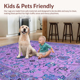 Ultra Soft Area Rug, Non Slip, Stain Resistant, Washable Area Rugs for Living Room, Bedroom, Rustic Blue Toned Botanical Motif(Purple)