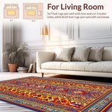 Ultra Soft Area Rug, Non Slip, Stain Resistant, Washable Area Rugs for Living Room, Bedroom, Cheerful Handcrafted Tassel Design(Red)
