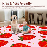 Ultra Soft Area Rug, Non Slip, Stain Resistant, Washable Area Rugs for Living Room, Bedroom, Vibrant Quirky Strawberry Aesthetic(Red)