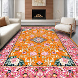 Ultra Soft Area Rug, Non Slip, Stain Resistant, Washable Area Rugs for Living Room, Bedroom, Artistic Rustic Blossom Pattern(Orange)