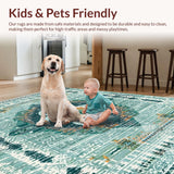 Ultra Soft Area Rug, Non Slip, Stain Resistant, Washable Area Rugs for Living Room, Bedroom, Teal and Orange Surfboard Rug With Stylized Turtle and Flow Lines(Blue)