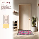 Ultra Soft Area Rug, Non Slip, Stain Resistant, Washable Area Rugs for Living Room, Bedroom, Vibrant Ogee Patterned Visual Appeal(Pink)