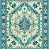 Ultra Soft Area Rug, Non Slip, Stain Resistant, Washable Area Rugs for Living Room, Bedroom, Modern Turquoise Beige Oriental Medallion(Blue)
