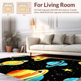 Ultra Soft Area Rug, Non Slip, Stain Resistant, Washable Area Rugs for Living Room, Bedroom, Bright Interstellar Learning Theme(Yellow)