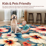 Ultra Soft Area Rug, Non Slip, Stain Resistant, Washable Area Rugs for Living Room, Bedroom, Seaside Blooms Textured Area With Sun Protected Floral Elements(Blue)