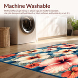 Ultra Soft Area Rug, Non Slip, Stain Resistant, Washable Area Rugs for Living Room, Bedroom, Seaside Blooms Textured Area With Sun Protected Floral Elements(Blue)