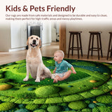 Ultra Soft Area Rug, Non Slip, Stain Resistant, Washable Area Rugs for Living Room, Bedroom, Circular Earth Motif Kids Room Carpet(Green)