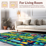 Ultra Soft Area Rug, Non Slip, Stain Resistant, Washable Area Rugs for Living Room, Bedroom, Colorful City Traffic Playroom Educational Rug(Blue)