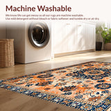 Ultra Soft Area Rug, Non Slip, Stain Resistant, Washable Area Rugs for Living Room, Bedroom, Whimsical Vintage Blossom Arrangement(Orange)