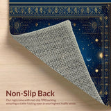 Ultra Soft Area Rug, Non Slip, Stain Resistant, Washable Area Rugs for Living Room, Bedroom, Celestial Whimsical Sun Motif(Blue)