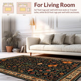 Ultra Soft Area Rug, Non Slip, Stain Resistant, Washable Area Rugs for Living Room, Bedroom, Vibrant Insect Patterned Artistry(Black)
