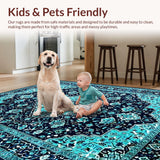 Ultra Soft Area Rug, Non Slip, Stain Resistant, Washable Area Rugs for Living Room, Bedroom, Rustic Teal and Navy Lattice(Blue)