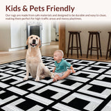 Ultra Soft Area Rug, Non Slip, Stain Resistant, Washable Area Rugs for Living Room, Bedroom, Contemporary Cut-Loop Geometric Delight(Black)