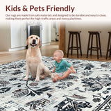 Ultra Soft Area Rug, Non Slip, Stain Resistant, Washable Area Rugs for Living Room, Bedroom, Eclectic Abstract Artful Layering(White)