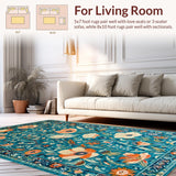 Ultra Soft Area Rug, Non Slip, Stain Resistant, Washable Area Rugs for Living Room, Bedroom, Bold Orange Floral Harmony(Blue)