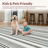 Ultra Soft Area Rug, Non Slip, Stain Resistant, Washable Area Rugs for Living Room, Bedroom, Sleek Striped Contrast Rug Featuring Crisp Black and White Linear Layers(Black)