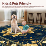 Ultra Soft Area Rug, Non Slip, Stain Resistant, Washable Area Rugs for Living Room, Bedroom, Stylish Symmetrical Mandala Elements(Gold)