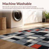 Ultra Soft Area Rug, Non Slip, Stain Resistant, Washable Area Rugs for Living Room, Bedroom, Contemporary Black Tiled Design(Gray)