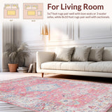 Ultra Soft Area Rug, Non Slip, Stain Resistant, Washable Area Rugs for Living Room, Bedroom, Pastel Abstract Ethnic Motif(Pink)