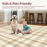 Ultra Soft Area Rug, Non Slip, Stain Resistant, Washable Area Rugs for Living Room, Bedroom, Heritage Beige Checker Area Eclectic Retro Geometric Design(Beige)