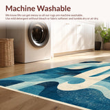 Ultra Soft Area Rug, Non Slip, Stain Resistant, Washable Area Rugs for Living Room, Bedroom, Surfboard Silhouette Rug with Oceanic Motifs and Contrasting Stripes(Blue)
