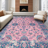 Ultra Soft Area Rug, Non Slip, Stain Resistant, Washable Area Rugs for Living Room, Bedroom, Charming Retro Floral Motif(Pink)