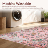 Ultra Soft Area Rug, Non Slip, Stain Resistant, Washable Area Rugs for Living Room, Bedroom, Rustic Elegant Blush Green Motif(Pink)