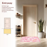 Ultra Soft Area Rug, Non Slip, Stain Resistant, Washable Area Rugs for Living Room, Bedroom, Soft Pink Playful Typography Design(Pink)