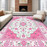 Ultra Soft Area Rug, Non Slip, Stain Resistant, Washable Area Rugs for Living Room, Bedroom, Chic Retro Botanical Motif(Pink)