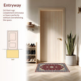 Ultra Soft Area Rug, Non Slip, Stain Resistant, Washable Area Rugs for Living Room, Bedroom, Stylish Traditional Ogee Patterned Rug(Red)