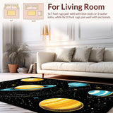 Ultra Soft Area Rug, Non Slip, Stain Resistant, Washable Area Rugs for Living Room, Bedroom, Lively Astronauts and Planets Concept(Orange)