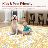 Ultra Soft Area Rug, Non Slip, Stain Resistant, Washable Area Rugs for Living Room, Bedroom, Barclay Collection Vane Willow Damask Beige Area(White)