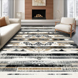Ultra Soft Area Rug, Non Slip, Stain Resistant, Washable Area Rugs for Living Room, Bedroom, Vintage Inspired Round Non Shedding Southwestern Stripes(Black)